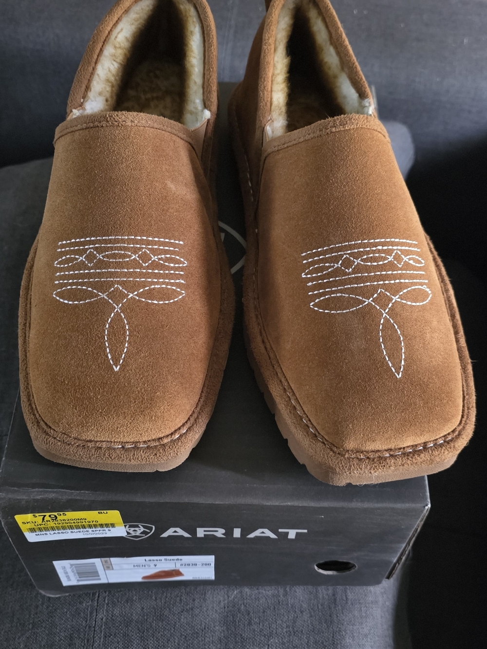 Ariat Men's Chestnut Suede Slip-On Shearling-Lined Loafers